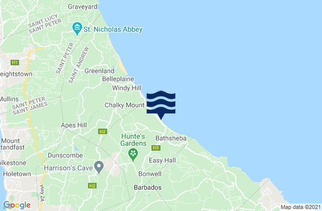 Mapa da tábua de marés em Cattlewash, Martinique