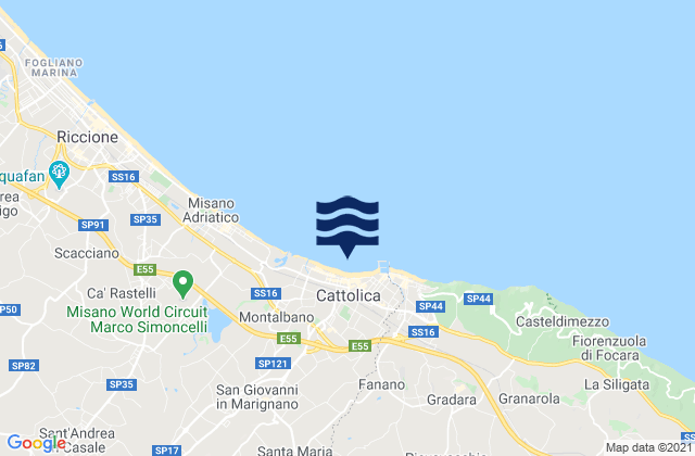 Mapa da tábua de marés em Cattolica, Italy