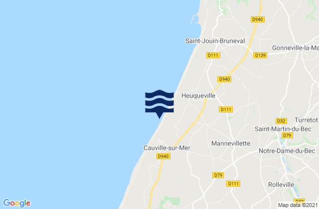 Mapa da tábua de marés em Cauville-sur-Mer, France