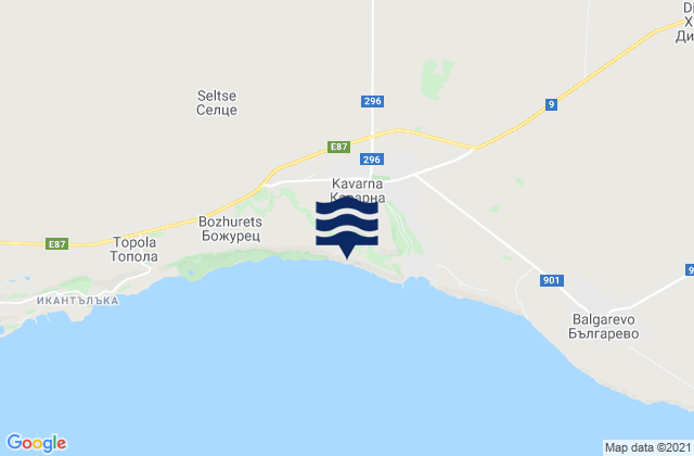 Mapa da tábua de marés em Cavarna, Bulgaria