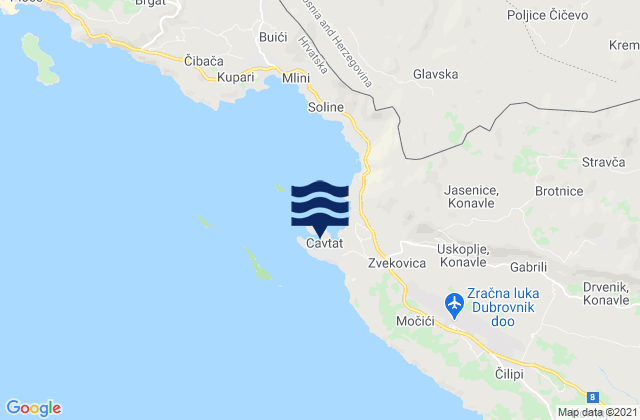 Mapa da tábua de marés em Cavtat, Croatia