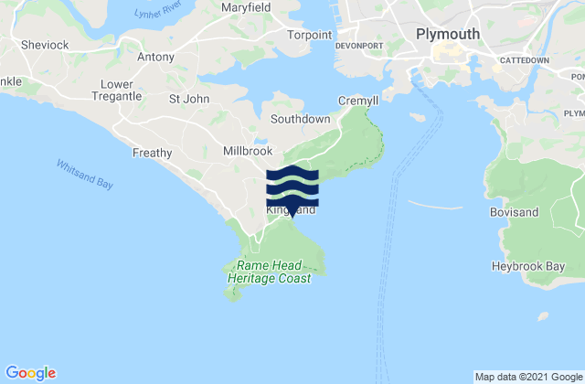 Mapa da tábua de marés em Cawsand Bay Beach, United Kingdom