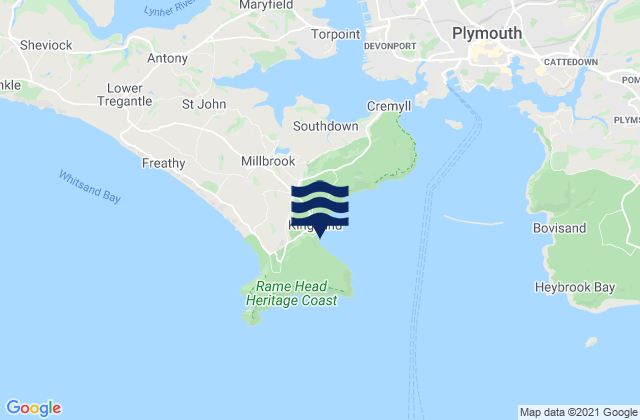 Mapa da tábua de marés em Cawsand Bay, United Kingdom