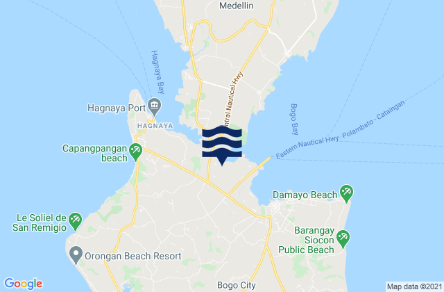 Mapa da tábua de marés em Cayang, Philippines