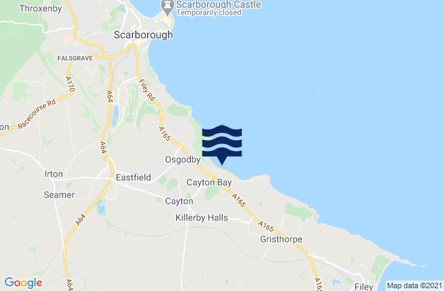 Mapa da tábua de marés em Cayton Bay Beach, United Kingdom