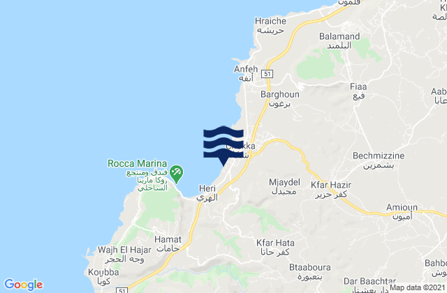 Mapa da tábua de marés em Caza de Batroun, Lebanon