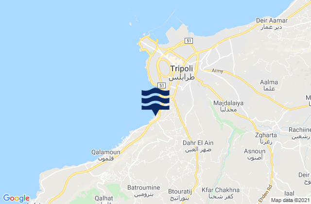Mapa da tábua de marés em Caza de Zgharta, Lebanon