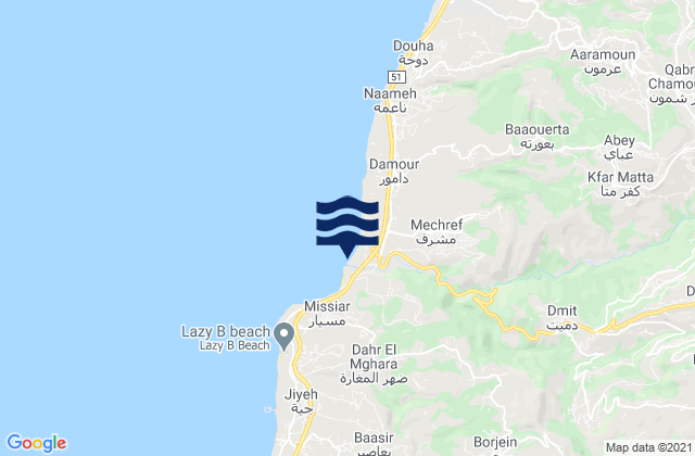 Mapa da tábua de marés em Caza du Chouf, Lebanon