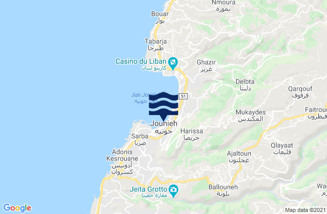 Mapa da tábua de marés em Caza du Matn, Lebanon