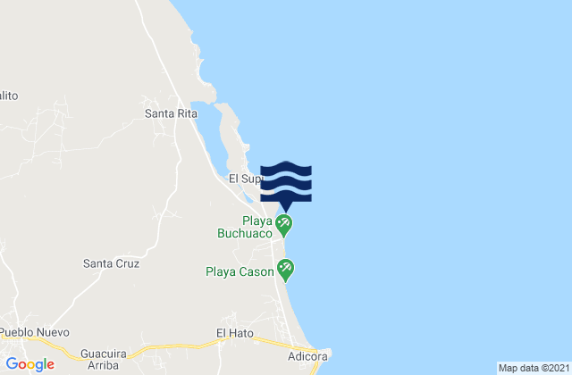 Mapa da tábua de marés em Cazon (Buchuaco), Venezuela