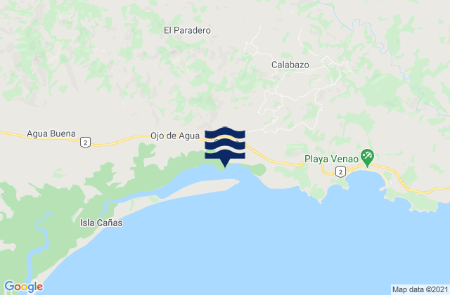 Mapa da tábua de marés em Cañas, Panama