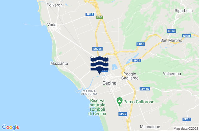 Mapa da tábua de marés em Cecina, Italy