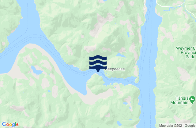Mapa da tábua de marés em Ceepeecee, Canada