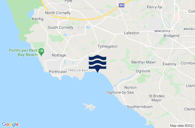 Mapa da tábua de marés em Cefn Cribwr, United Kingdom