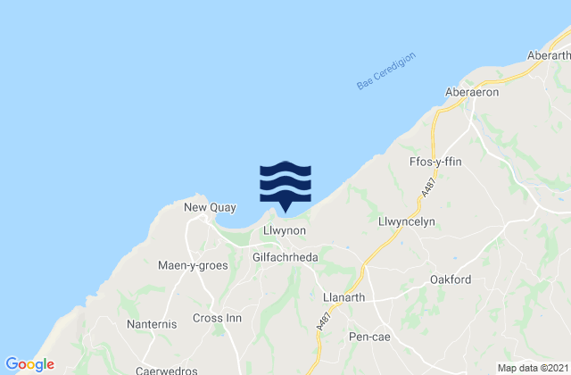 Mapa da tábua de marés em Cei Bach Bay Beach, United Kingdom