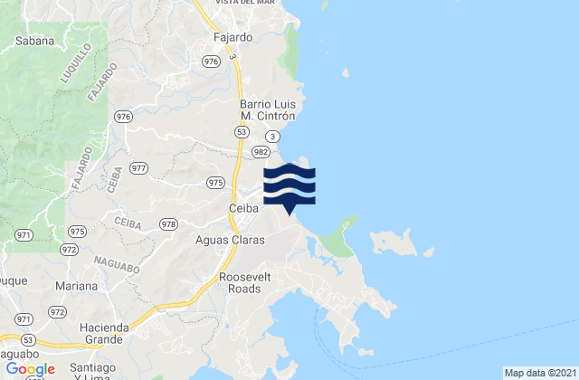 Mapa da tábua de marés em Ceiba Barrio-Pueblo, Puerto Rico