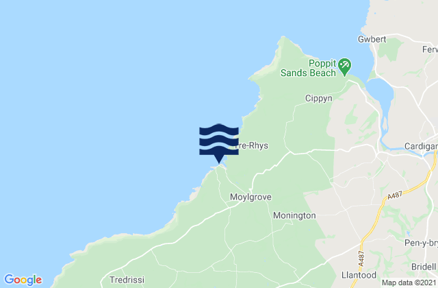 Mapa da tábua de marés em Ceibwr Bay Beach, United Kingdom
