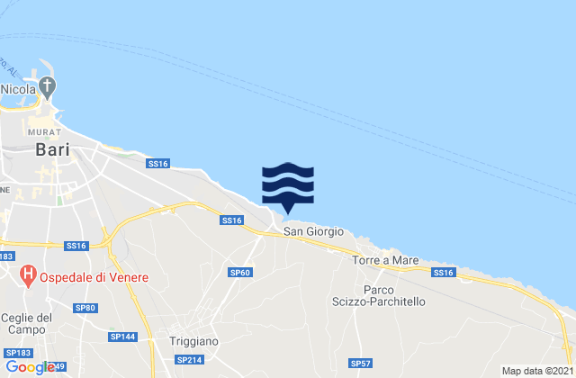 Mapa da tábua de marés em Cellamare, Italy