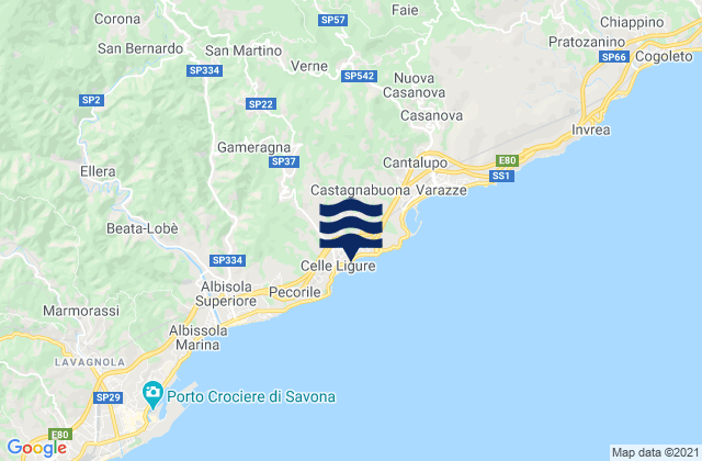 Mapa da tábua de marés em Celle Ligure, Italy