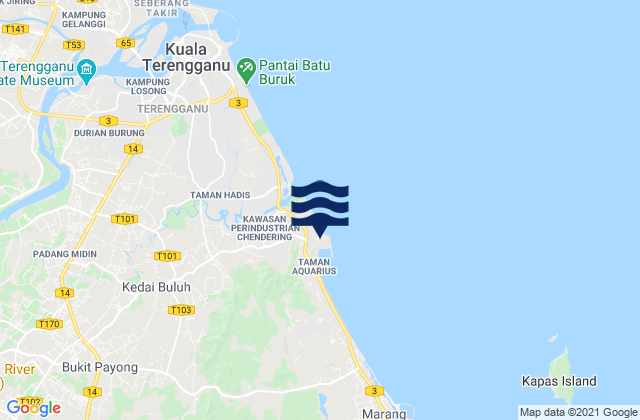 Mapa da tábua de marés em Cendering (Chendering), Malaysia