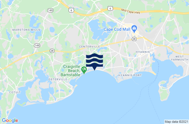 Mapa da tábua de marés em Centerville, United States