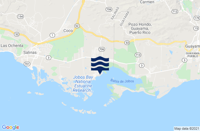 Mapa da tábua de marés em Central Aguirre, Puerto Rico