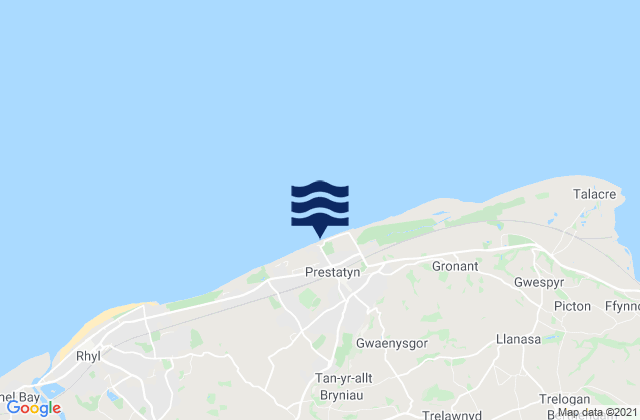 Mapa da tábua de marés em Central Beach, United Kingdom