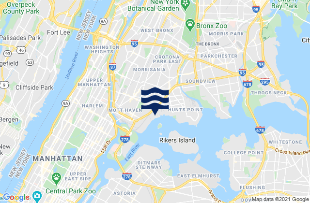 Mapa da tábua de marés em Central Bridge, Harlem River, United States