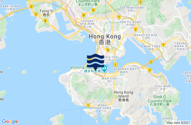 Mapa da tábua de marés em Central, Hong Kong