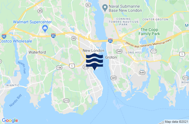 Mapa da tábua de marés em Central Waterford, United States