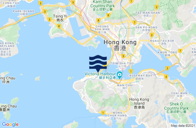 Mapa da tábua de marés em Central and Western District, Hong Kong