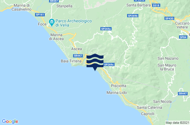 Mapa da tábua de marés em Ceraso, Italy