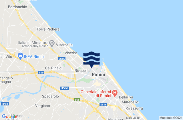 Mapa da tábua de marés em Cerasolo, Italy