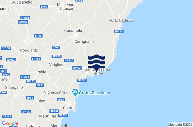 Mapa da tábua de marés em Cerfignano, Italy