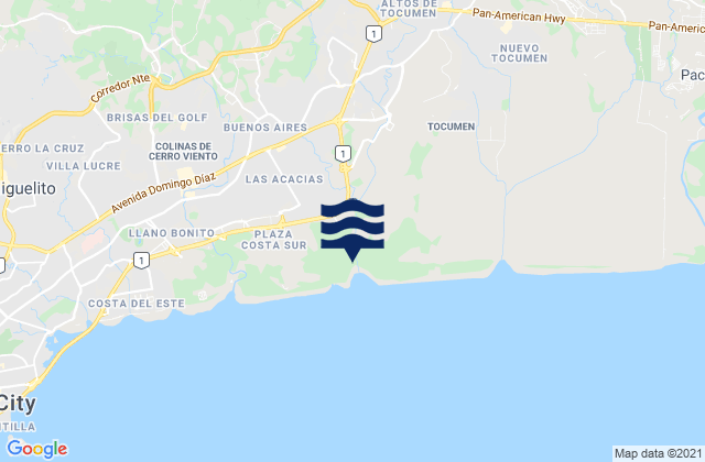 Mapa da tábua de marés em Cerro Azul, Panama