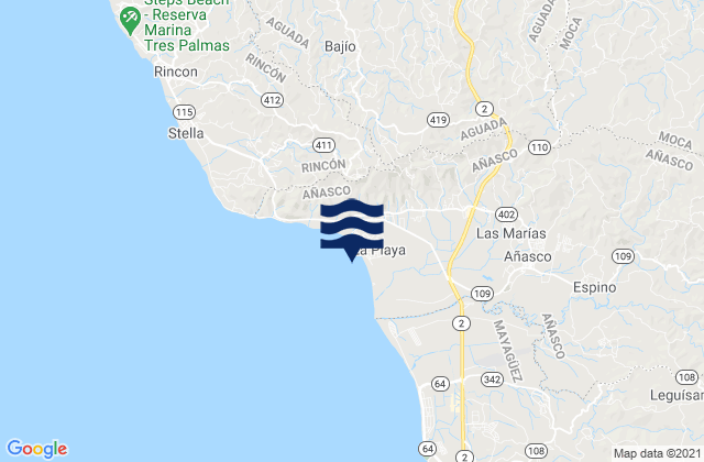 Mapa da tábua de marés em Cerro Gordo Barrio, Puerto Rico