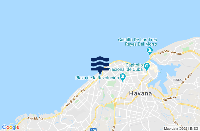Mapa da tábua de marés em Cerro, Cuba