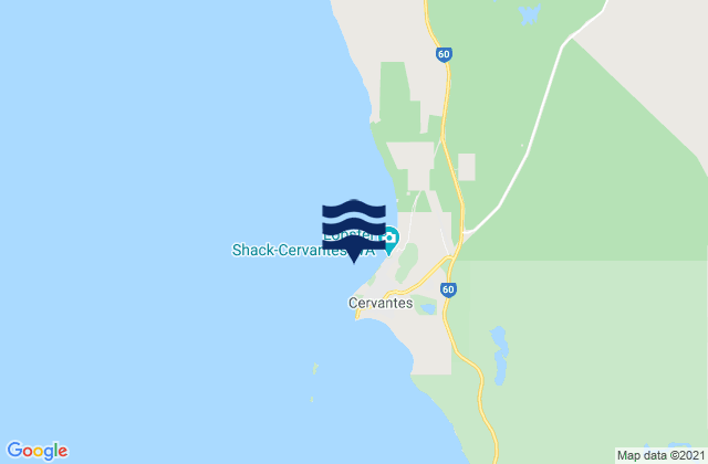 Mapa da tábua de marés em Cervantes, Australia
