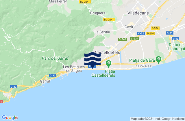 Mapa da tábua de marés em Cervelló, Spain