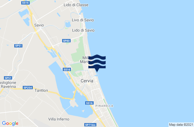 Mapa da tábua de marés em Cervia, Italy