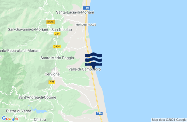 Mapa da tábua de marés em Cervione, France
