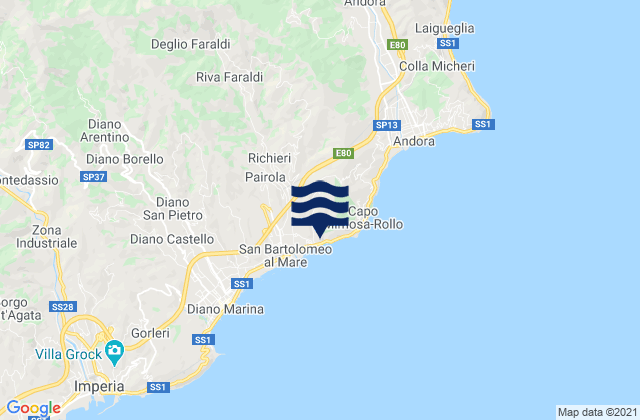 Mapa da tábua de marés em Cervo, Italy