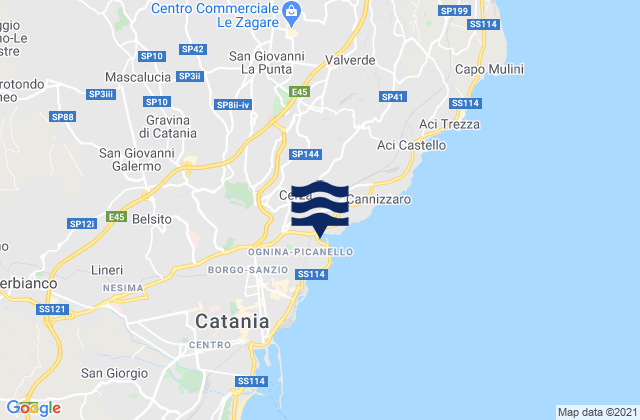 Mapa da tábua de marés em Cerza, Italy