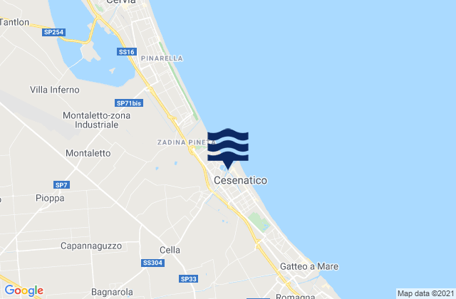 Mapa da tábua de marés em Cesenatico, Italy