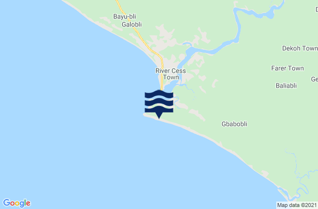 Mapa da tábua de marés em Cestos Bay, Liberia