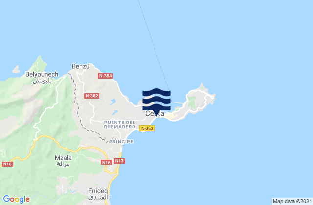 Mapa da tábua de marés em Ceuta, Spain