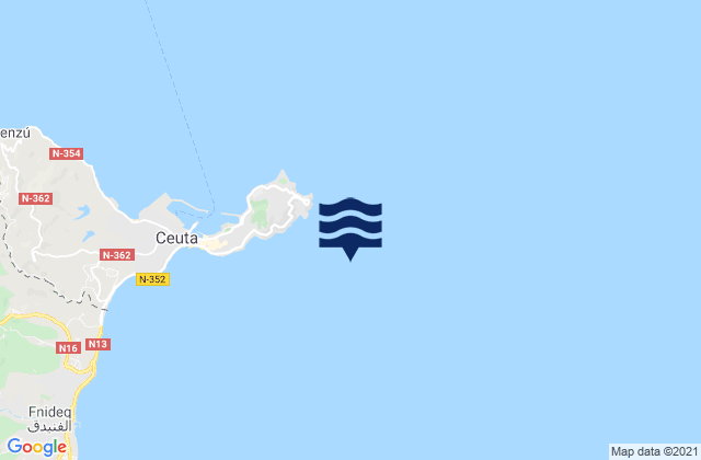 Mapa da tábua de marés em Ceuta Strait of Gibraltar, Spain
