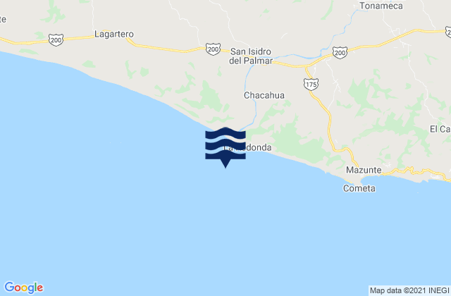 Mapa da tábua de marés em Chacahua, Mexico