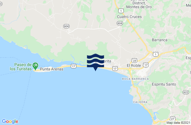 Mapa da tábua de marés em Chacarita, Costa Rica