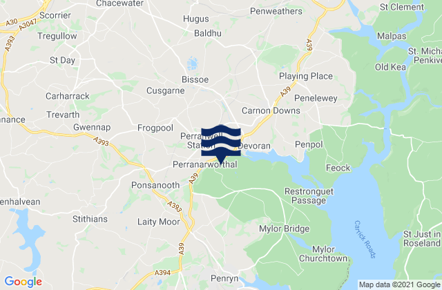 Mapa da tábua de marés em Chacewater, United Kingdom